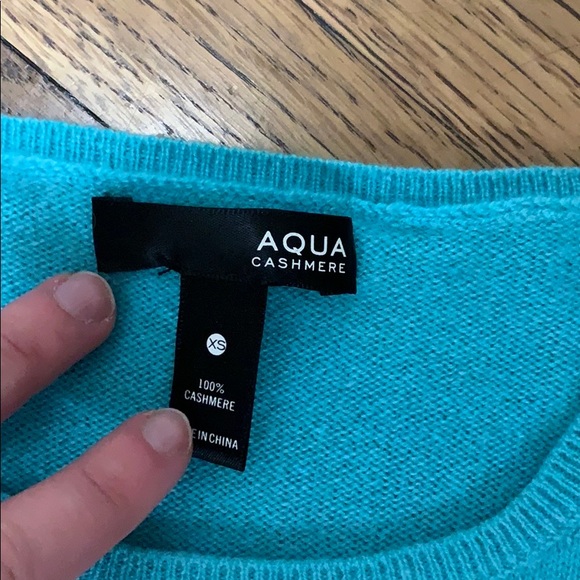 Cashmere colorblock sweater aqua bloomingdales - Picture 2 of 4